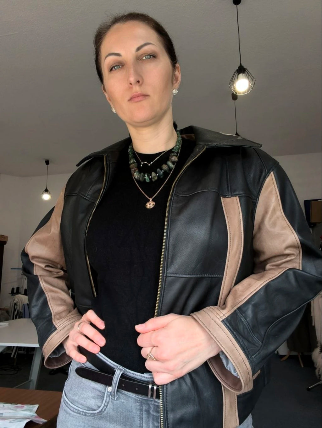 Kurtka skórzana w stylu paczwork