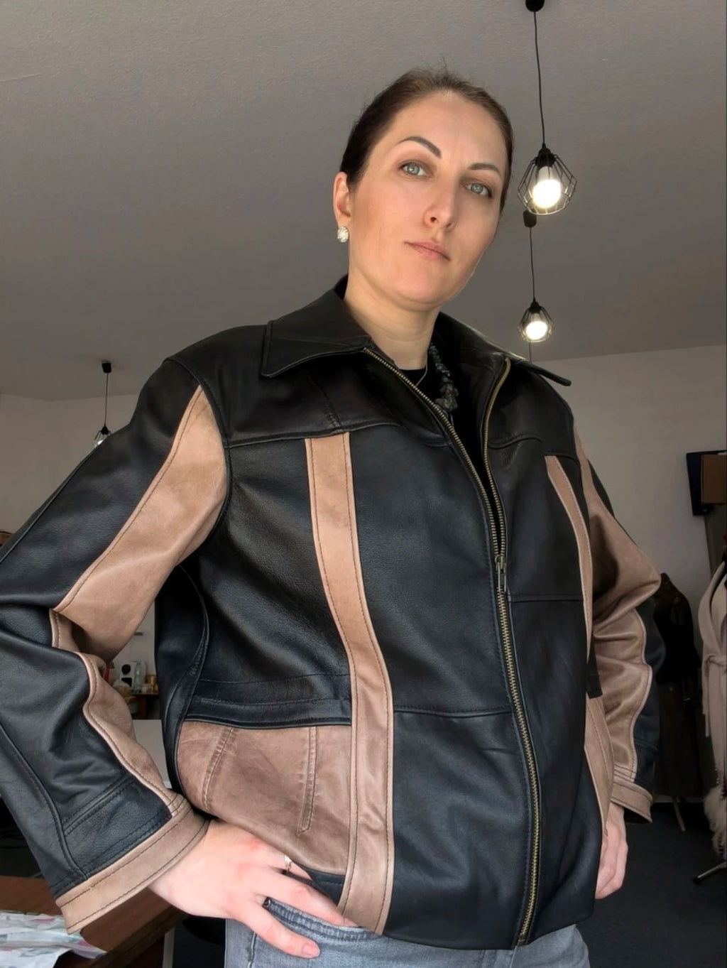 Kurtka skórzana w stylu paczwork