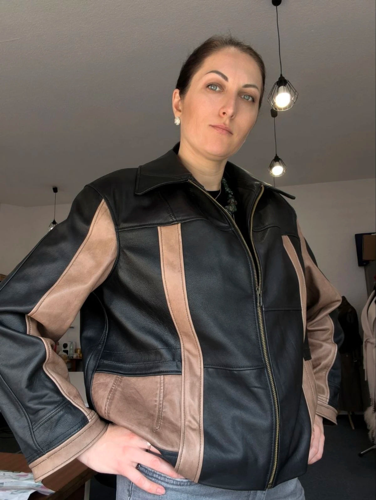 Kurtka skórzana w stylu paczwork