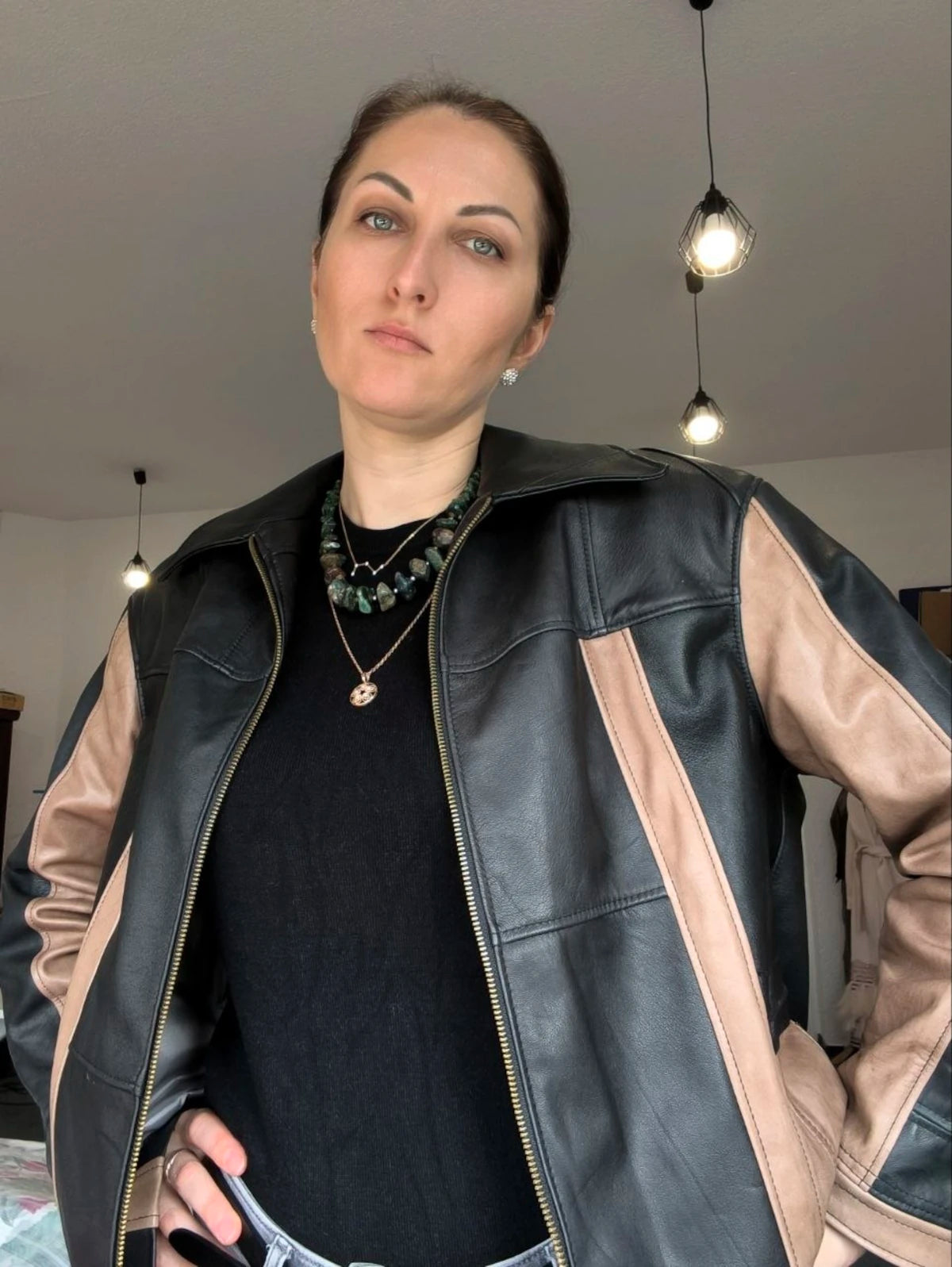 Kurtka skórzana w stylu paczwork